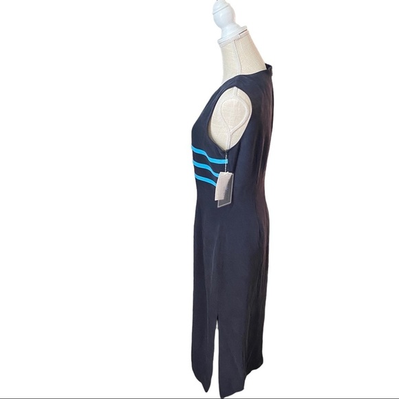 Design by Pat Argenti Navy Blue & Periwinkle Stripes 100% Silk Maxi Dress 10 NWT - Picture 5 of 11